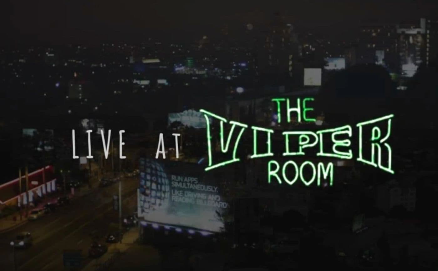 Title card reading Live at The Viper Room over a night view of the Sunset Strip